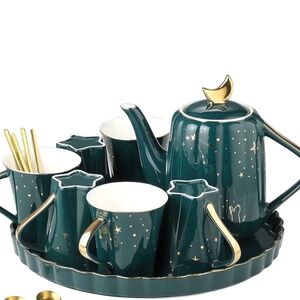 Rare! Starry Moon and Cat Ceramic Tea Set with Tea pot